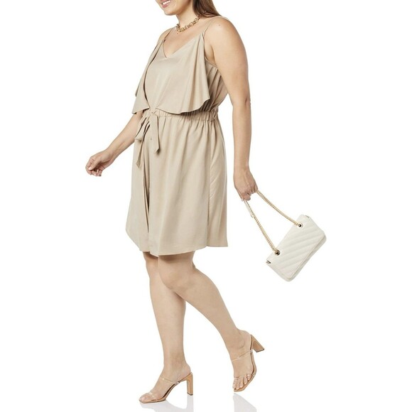TEREA Women's Elise Double Layer Mini Dress Light Beige Plus Size 2XL NWT - Picture 2 of 4